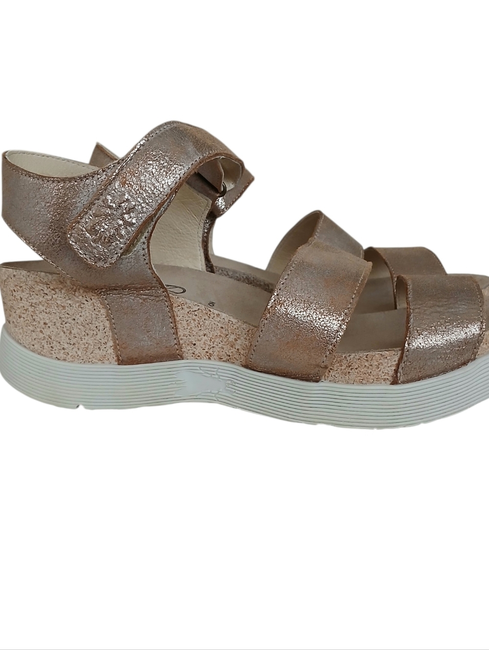 NWOB FLY LONDON Weko Rose Gold Metallic Wedge Platform Sandals Women's 10 Cork